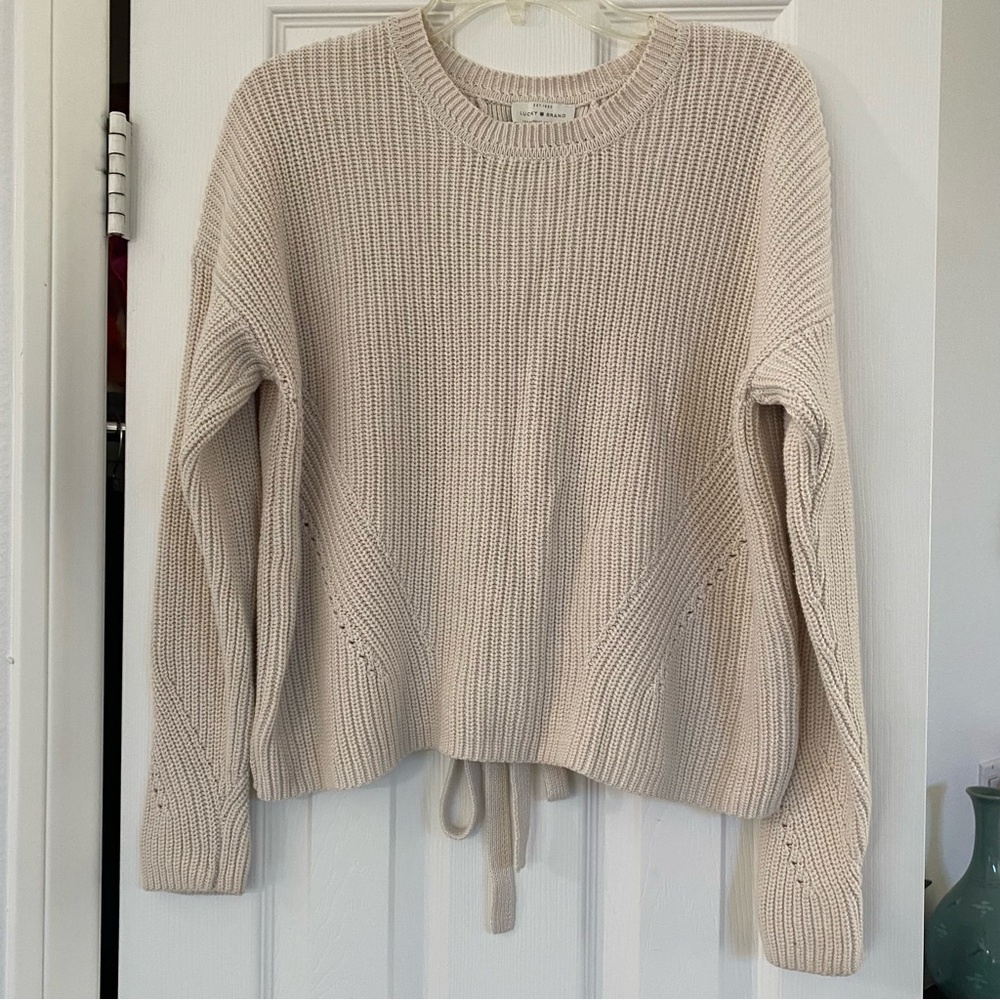 Lucky Brand Heavy Knit Women's Ivory Lace-up Back Pullover Sweater Size M